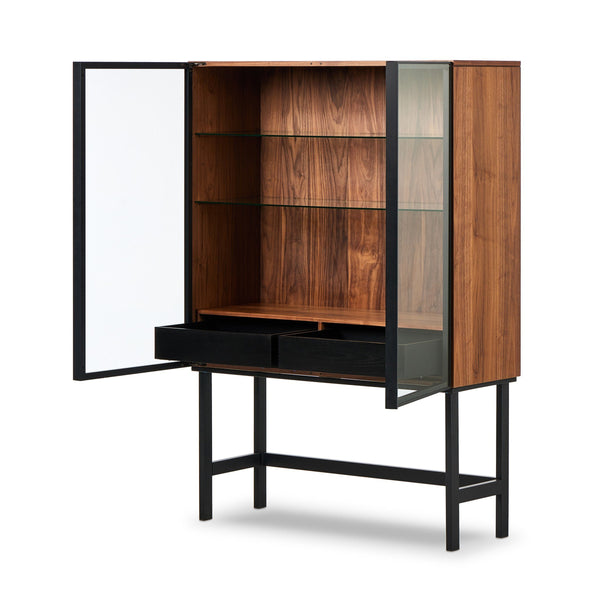 Hayward Cabinet In Natural Walnut-Black Aluminum-Black Iron
