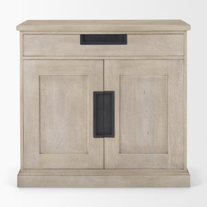 Braxton  33.5L x 18.5W x 31.5H Beige Wood W/Black Accents 2 Door Accent Cabinet