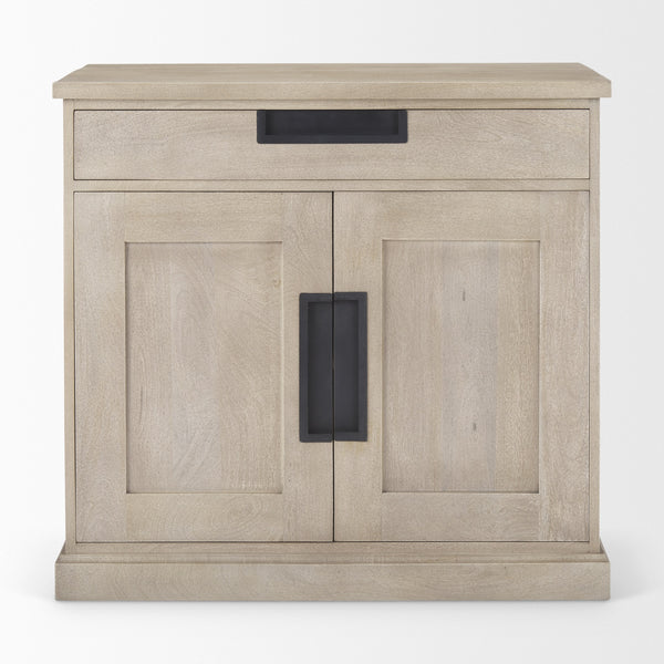 Braxton  33.5L x 18.5W x 31.5H Beige Wood W/Black Accents 2 Door Accent Cabinet