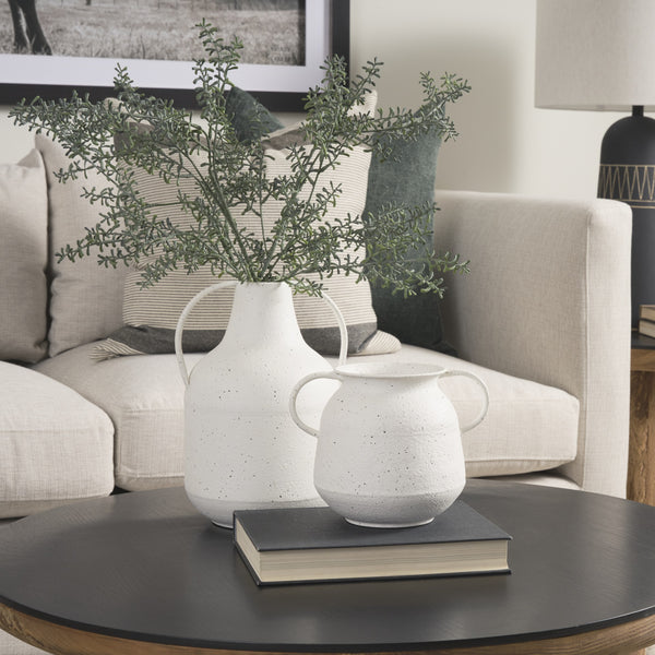 Treva Tall White w/ Black Speckles Metal Vase