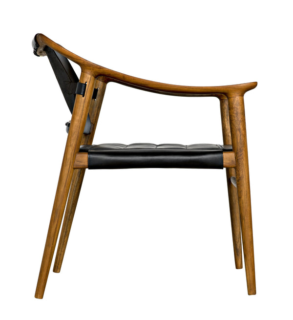 Garibaldi Teak and Black Leather Chair with Clear Coat Flat Finish