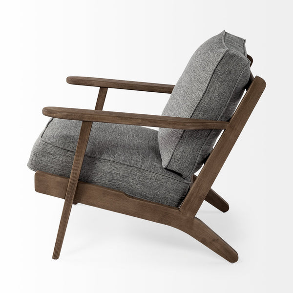Olympus V Castlerock Grey Fabric Wrapped Brown Wooden Frame Accent Chair