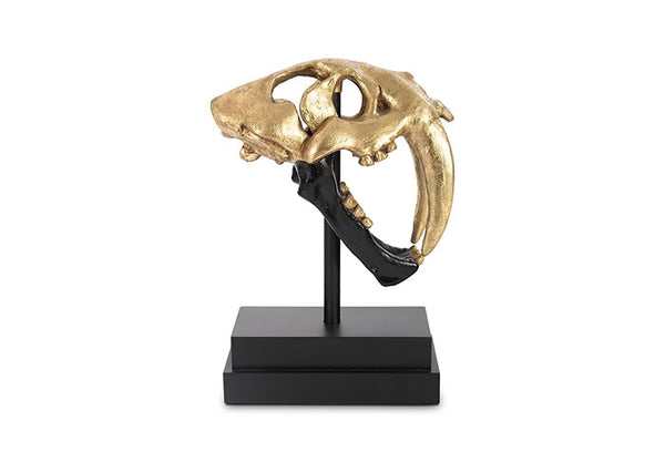 Saber Tooth Tiger Skull, Black, Gold Leaf