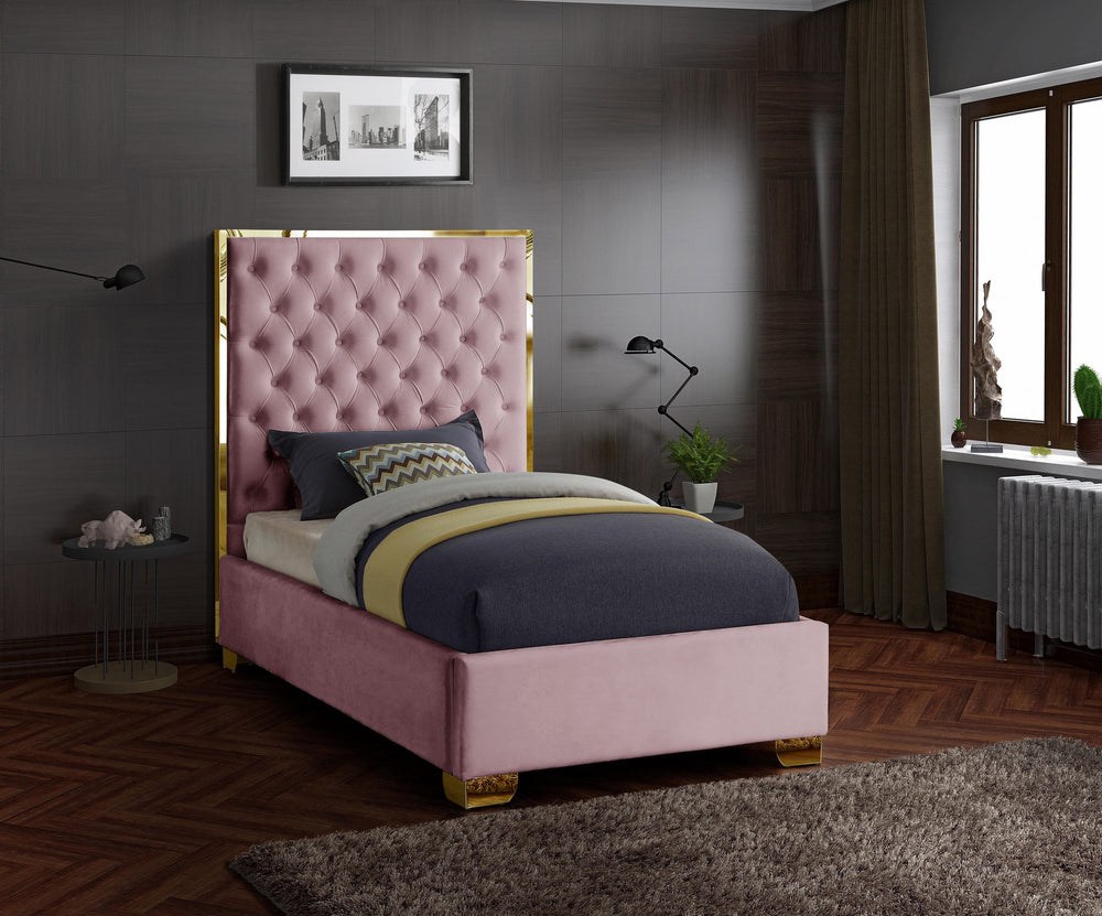Jared Twin Bed In Pink Velvet