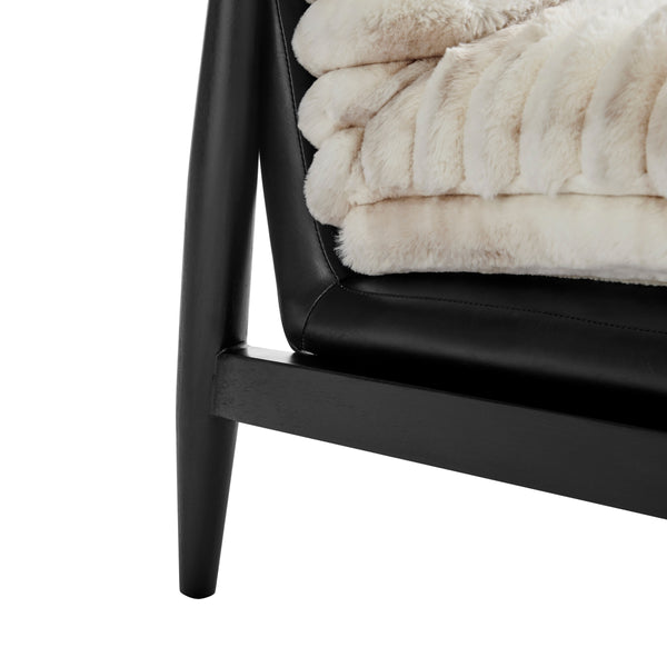 Edmond Faux Fur/Faux Leather Accent Arm Chair, Chrestville Sand/Black