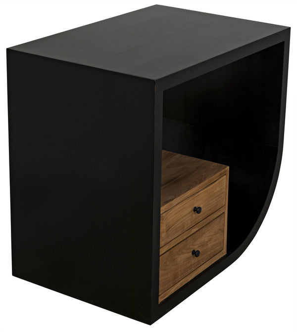 Burton Side Table, Right, Hand Rubbed Black and Teak