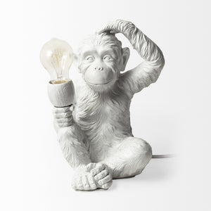 Simia (12"H) White Resin Playful Monkey Table Lamp