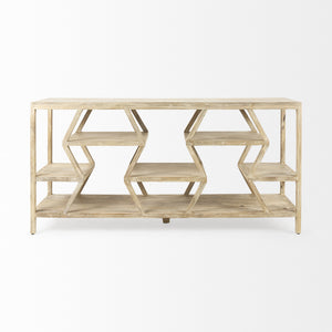 Dayton II 66L x 16W Natural Wooden Multi-Level Shelf Console Table