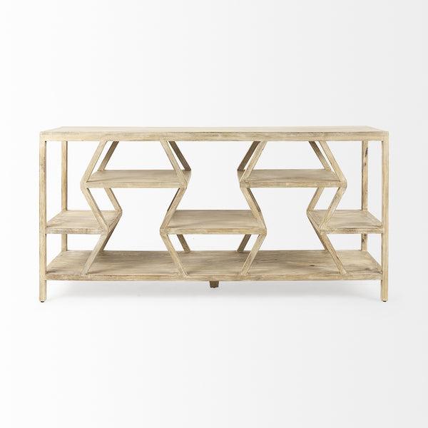 Dayton II 66L x 16W Natural Wooden Multi-Level Shelf Console Table