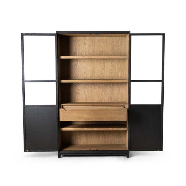 Millie Panel & Glss Door Cabinet In Mtt Blk