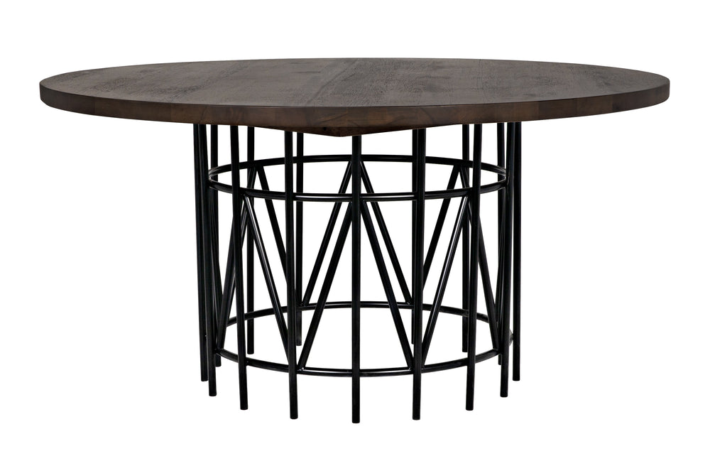 Silberman Dining Table, Dark Walnut W/Black Steel Base