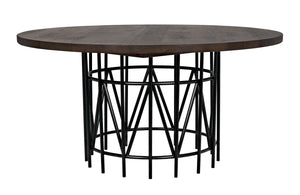 Silberman Dining Table, Dark Walnut W/Black Steel Base
