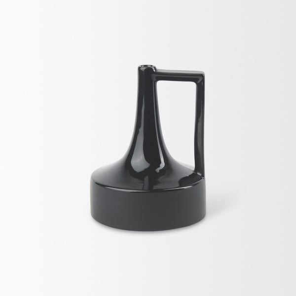 Burton 8.3H Small Glossy and Matte Black Ceramic Jug Vase