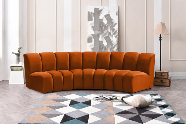 Lynda 3pc. Modular Sectional In Cognac Velvet