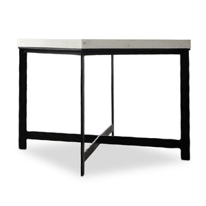 Hammered Iron End Table In White Marble