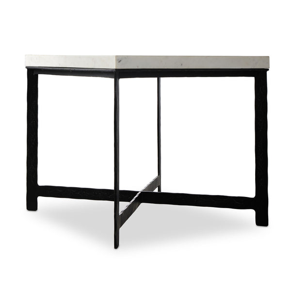 Hammered Iron End Table In White Marble