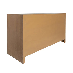 SIX DRAWER CANE FRONT CHEST WITH BRASS HARDWARE IN CERUSED OAK FINISH