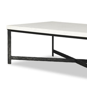 Hammered Iron Coffee Table In White Marble