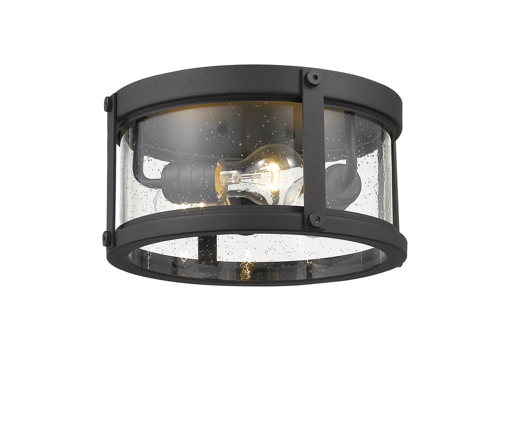 Roundhouse 3 Light Outdoor Flush Ceiling Mount Fixture in Black Finish
