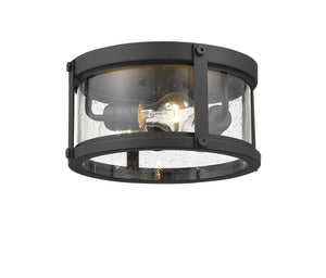 Roundhouse 3 Light Outdoor Flush Ceiling Mount Fixture in Black Finish
