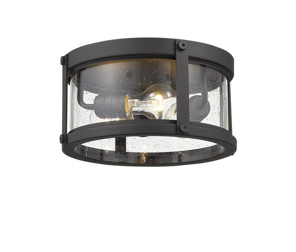 Roundhouse 3 Light Outdoor Flush Ceiling Mount Fixture in Black Finish
