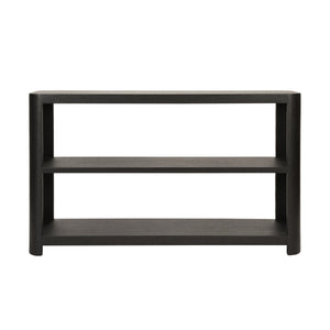 THREE TIER CONSOLE WITH CURVED CORNERS IN BLACK PAINTED GRASSCLOTH
