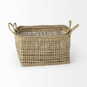Bellisa 18.5L x 14.6W x 11.0H (Set of 2) Medium Brown Seagrass Rectangular Basket W/ Handles
