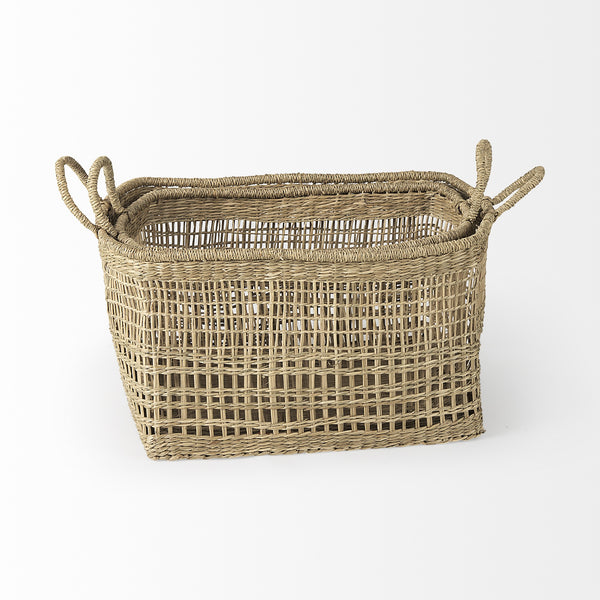 Bellisa 18.5L x 14.6W x 11.0H (Set of 2) Medium Brown Seagrass Rectangular Basket W/ Handles
