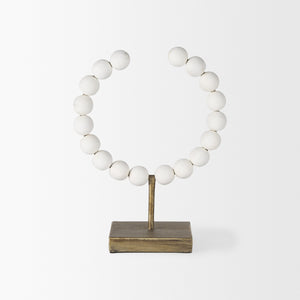 Pontchartrain I (Small) 9L x 5W White Beaded Broken Sphere Decorative Object W/ Gold Base