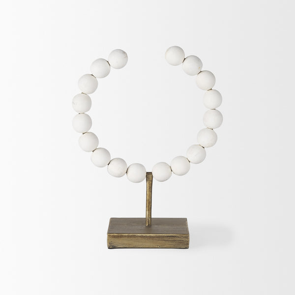 Pontchartrain I (Small) 9L x 5W White Beaded Broken Sphere Decorative Object W/ Gold Base