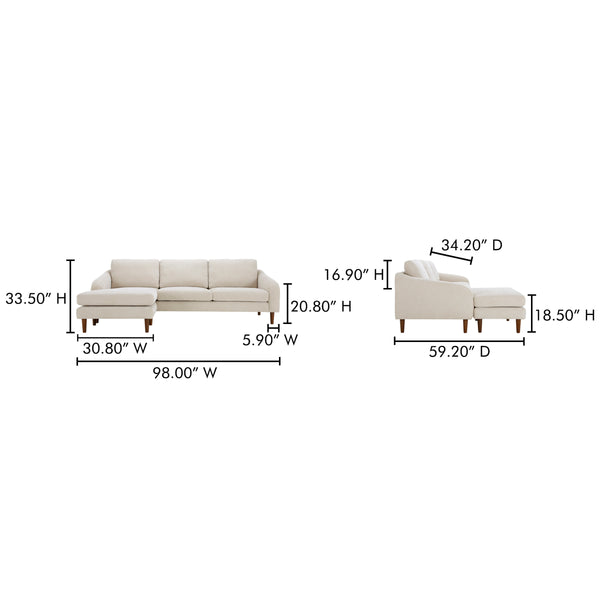 Quinn Sectional with Reversible Chaise in Oatmeal