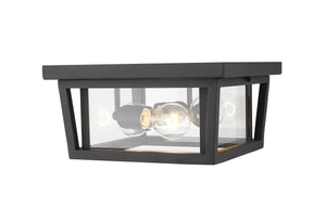 Seoul 3 Light Outdoor Flush Ceiling Mount Fixture in Black Finish