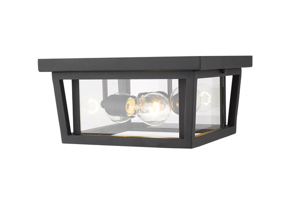 Seoul 3 Light Outdoor Flush Ceiling Mount Fixture in Black Finish