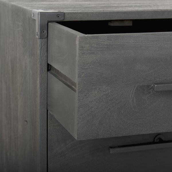 Ward 34L x 18W Brown Wood and Iron 3 Drawer Accent Cabinet