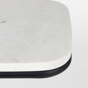 Kyra 12.0L x 20.0W x 23.0H White Marble Top W/Black Iron Frame C-Shaped End and Side Table