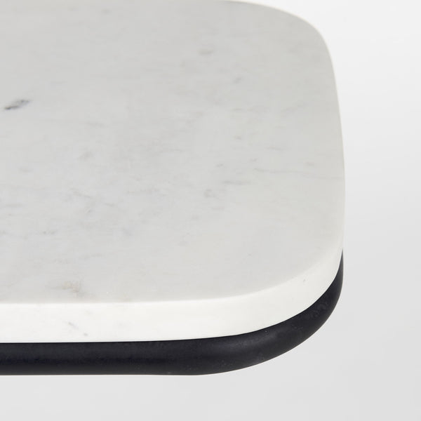 Kyra 12.0L x 20.0W x 23.0H White Marble Top W/Black Iron Frame C-Shaped End and Side Table