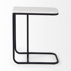 Kyra 12.0L x 20.0W x 23.0H White Marble Top W/Black Iron Frame C-Shaped End and Side Table