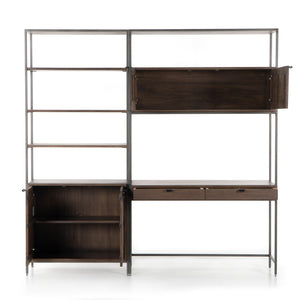 Trey Modular Wall Desk W/ 1 Bookcase - Auburn Poplar