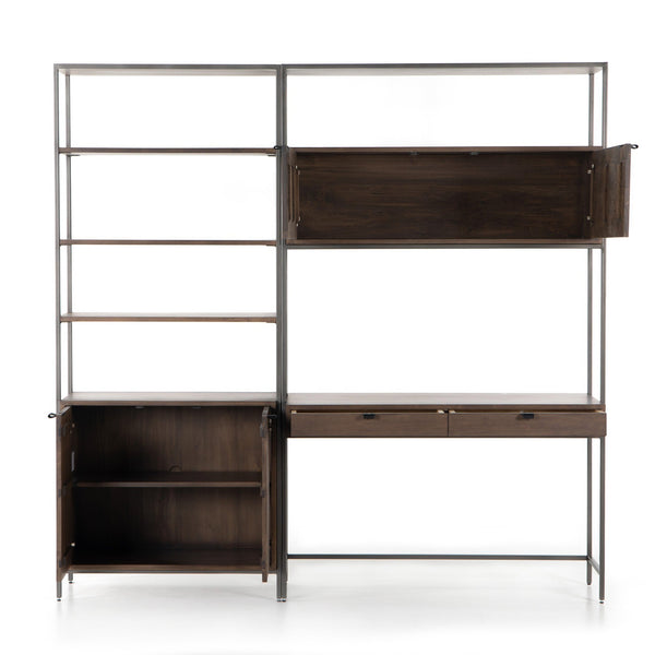Trey Modular Wall Desk W/ 1 Bookcase - Auburn Poplar