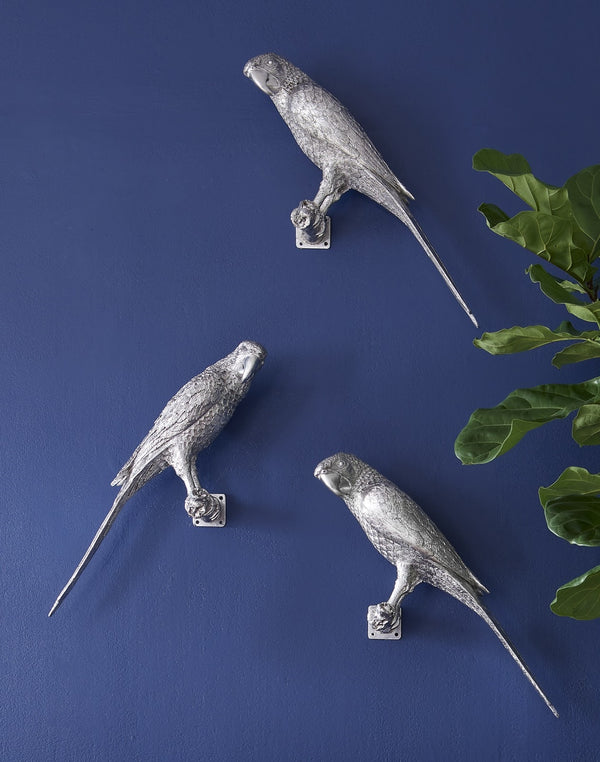Parrot Looking Left Wall Art, Resin, Silver Leaf