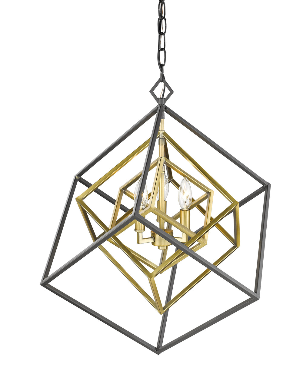 Euclid 3 Light Chandelier in Olde Brass + Bronze Finish