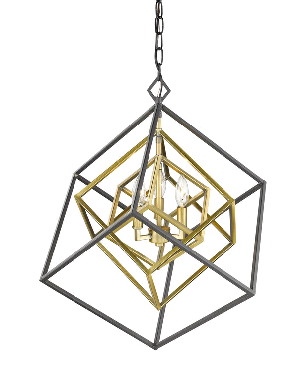 Euclid 3 Light Chandelier in Olde Brass + Bronze Finish
