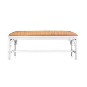 BENCH WITH NATURAL RATTAN CUSHION TOP AND RATTAN BASE IN PAINTED WHITE