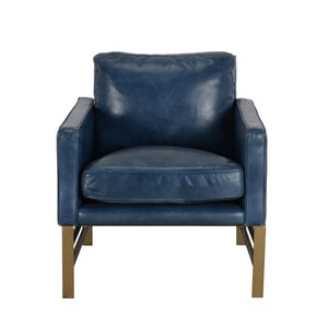 Chazzie Leather Club Chair in Ocean Blue and Truffle Brown