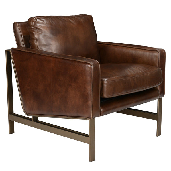 Chazzie Upholstered Accent Chair - Truffle Brown with Ocean Blue Leather