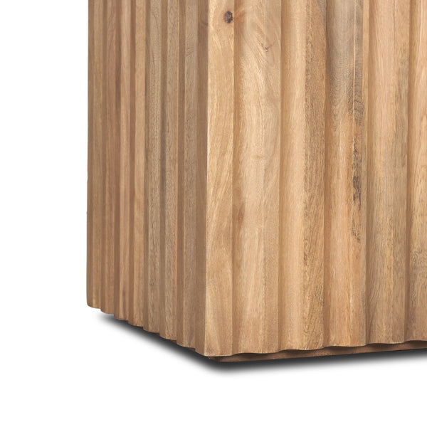 June Light Brown Wood w/ Fluting Square Side Table