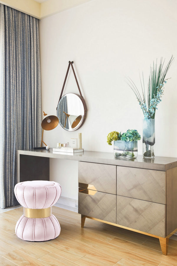 Roberta Ottoman/Stool In Pink Velvet