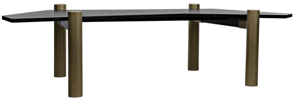Tabu Ebony Walnut Coffee Table with Antique Brass-Finished Legs
