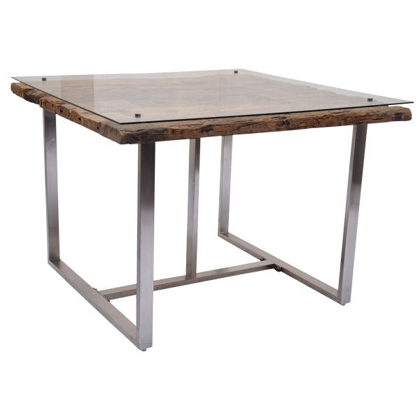 Rail Wood Glass & Metal Square Table