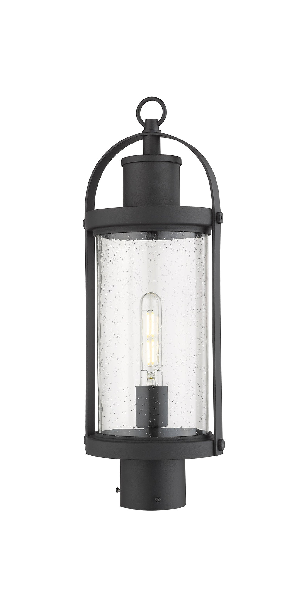 Roundhouse 1 Light Outdoor Post Mount Fixture in Black Finish